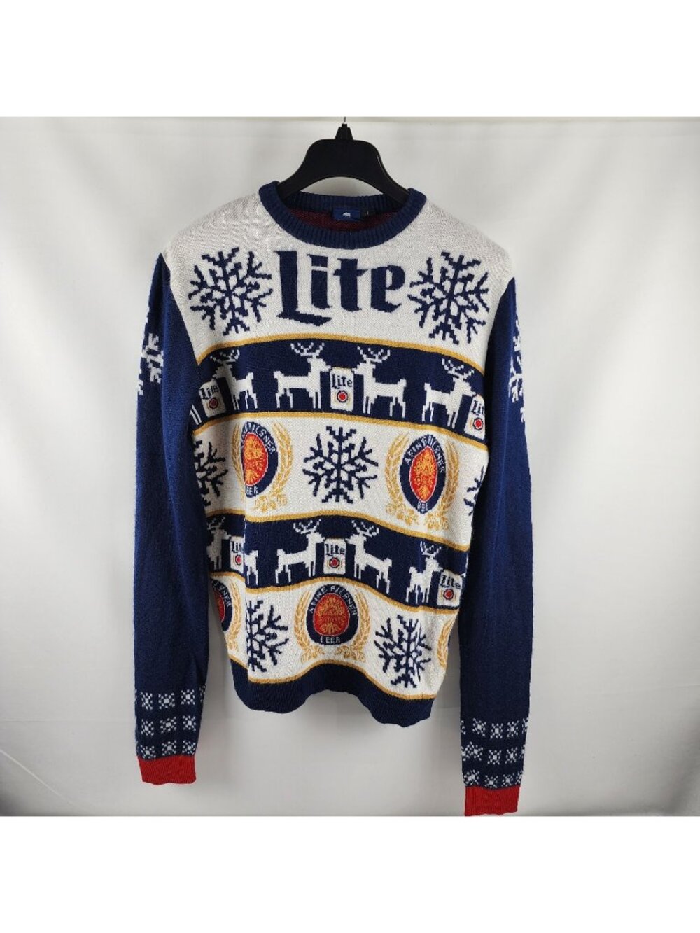Miller Lite Sweater Mens Large Multi Vintage Festive Reindeer Christmas Pullover